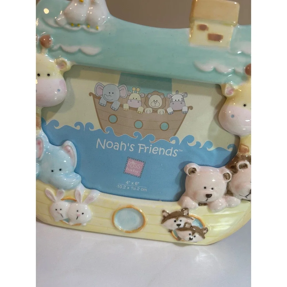 Russ Berrie Noahs Friends Ceramic Picture Frame 4x6 Baby Nursery Noahs Ark 34694